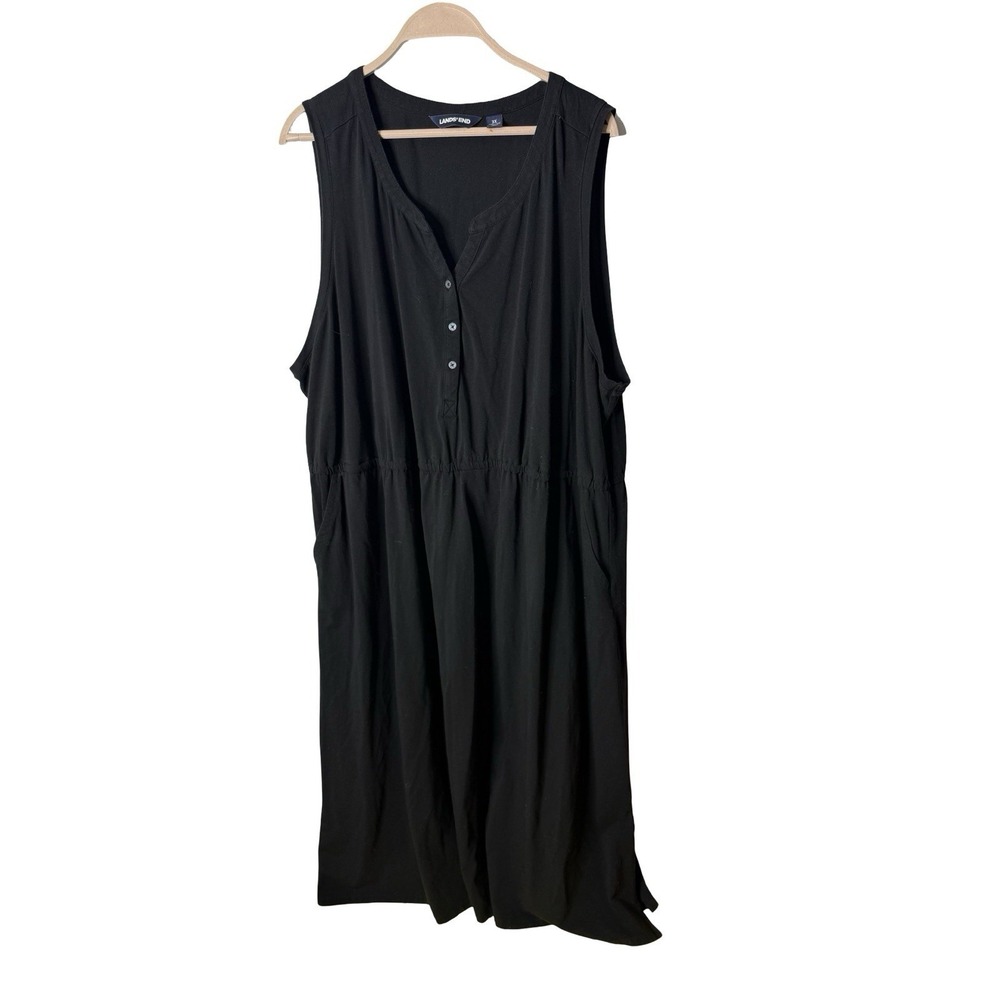 Lands' End sz 3X black sleeveless dress cotton blend 3/4 button